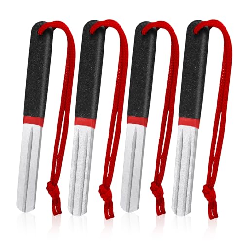Skylety 4 Pcs Hook Sharpener Hook File for Fishing Diamond File with Handle Portable Fishing Sharpener with Double Sided Fine and Medium Grit, 4 Inch (Red) - color: Red