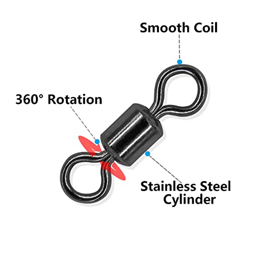 Fishing Barrel Swivels Kit, 300pcs Stainless Steel Rolling Bearing Snap Connector for Saltwater Freshwater Fishing#2#3#4#5#6#7 - style: A Style: 6 Sizes - 300pcs