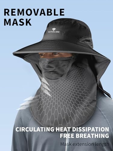 Fishing Hat, Men's Sun Hat, Anti-UV Sun Protection Wide Brim Fisherman Hat with Neck & Face Flap Cover, XL - color: Black, size: X-Large-XX-Large