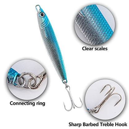Dr.Fish Fishing Jigs Jigging Spoon Saltwater Fishing Lure Casting Metal Spoon Surf Fishing Mackerel Striper Lures Stinger Bluefish Vertical Diamond Jig - color: Blue, size: 1oz-3 Pieces