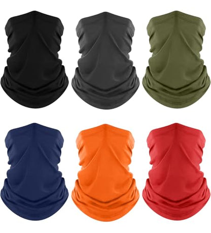 Fuinloth Neck Gaiter, 6 Pack Cooling UV Protection Bandana Face Mask Gator | Breathable Sweat Wicking, UPF 50, Sun Wind Dust Shield, Quick Dry & Washable, 95% Polyester 5% Spandex - color: Black+gray+green+navy+orange+red