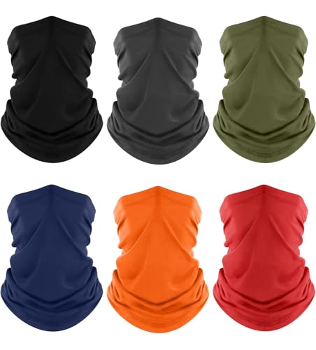 Fuinloth Neck Gaiter, 6 Pack Cooling UV Protection Bandana Face Mask Gator | Breathable Sweat Wicking, UPF 50, Sun Wind Dust Shield, Quick Dry & Washable, 95% Polyester 5% Spandex - color: Black+gray+green+navy+orange+red