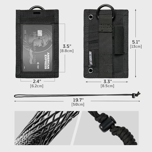 OneTigris Tactical ID Card Holder Hook & Loop Patch Badge Holder Neck Lanyard Key Ring and Credit Card Organizer (Black) - color: Black