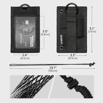 OneTigris Tactical ID Card Holder Hook & Loop Patch Badge Holder Neck Lanyard Key Ring and Credit Card Organizer (Black) - color: Black