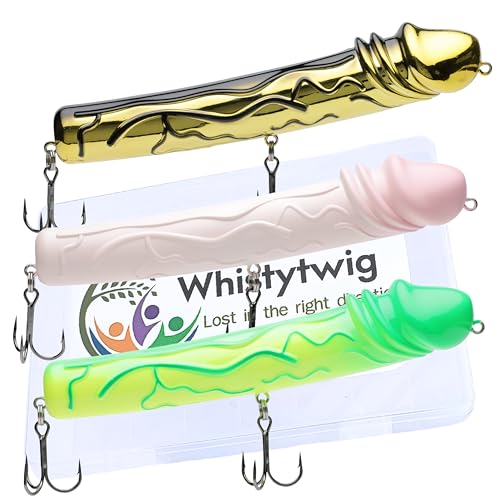 Whistytwig Funny Fishing Lures 3 Piece Topwater Popper Set - Gag Fishing Lures that Actually Catch Fish - Hardbody Floating Design for Saltwater and Freshwater - color: Green Gold Pink