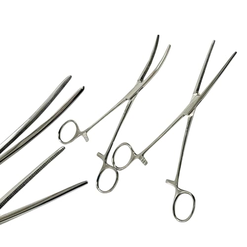 Pack of 2pcs - 12" Pean Hemostat Forceps with Serated Jaws | Curved + Straight | Autoclave-Safe Stainless Steel Fishing Pliers, Multi-Purpose