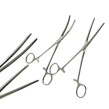 Pack of 2pcs - 12" Pean Hemostat Forceps with Serated Jaws | Curved + Straight | Autoclave-Safe Stainless Steel Fishing Pliers, Multi-Purpose