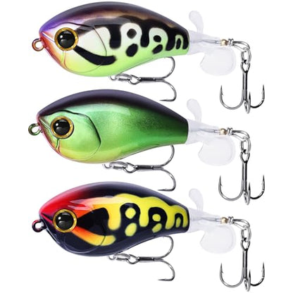 Top Water Lures, Floating Plopper Bait with BKK Hooks – Bass Fishing Lures for Trout, Pike & Other Freshwater & Saltwater Species – Great Fishing Gifts for Men - color: A1-3PCS,2.5in,0.4oz