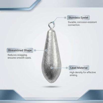 Teardrop Drop Shot Sinkers – Lead Fishing Weights & Sinkers for Bass, Catfish & Surf Fishing – Freshwater & Saltwater – 10 Sizes 1/2oz to 7oz, More Per Pack - style: 25g/0.88oz – 15pcs