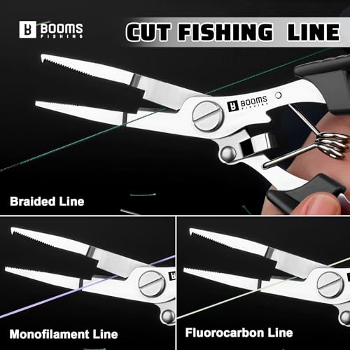 Booms Fishing H01 Small Fishing Pliers Scissors Braid Cutters Stainless Steel Fishing Tools Split Ring Pliers Hook Remover - color: A: Straight With Lanyard