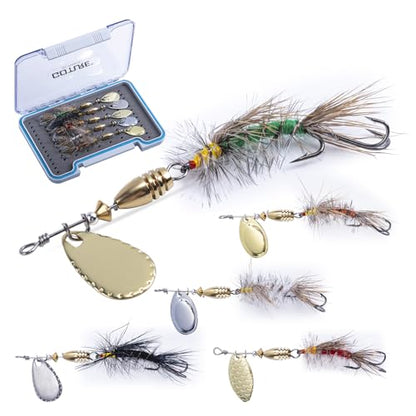 Goture Trout Lures Fishing Spinners,Rooster Bait Tail Bass Fishing Lures with Brass Spinner Blade Fish-Shaped Jig Heads for Freshwater Saltwater,Salmon Steelhead Trout Spinner Bait with Tackle Box - color: C:5pcs Trout Spinners