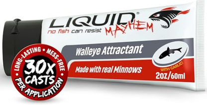 Liquid Mayhem Walleye Fish Attractant Gel 60 ml / 2 oz · 60 Uses – Real Anchovy Bait & Aminos | UV-Enhanced Long-Lasting Gel – All Lure Types - size: 1-Pack