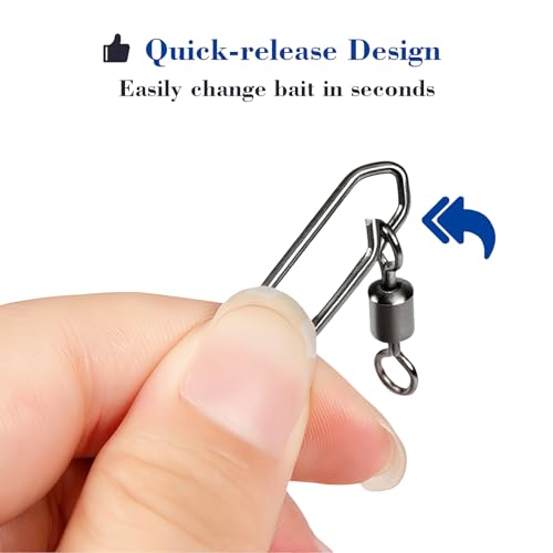 55Pcs High Strength Fishing Swivels, Stainless Steel Speed Clips with Barrel Swivels, Saltwater/Freshwater Snaps Swivel Change Quick Clips Snap Black Nickel