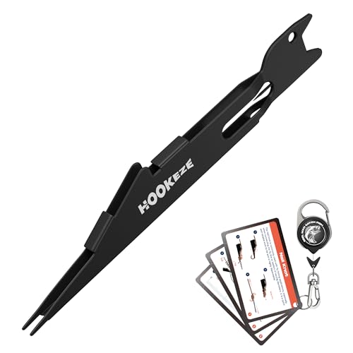 HOOK-EZE Fishing Nail Knot Tying Tool Combo|Includes Waterproof Pocket Guide, Nail Knot Tying Tool with Hook Cleaner, Zinger Retractor|Fly Fishing Accessories Fishing Gifts & Stocking Stuffers for Men - color: Black