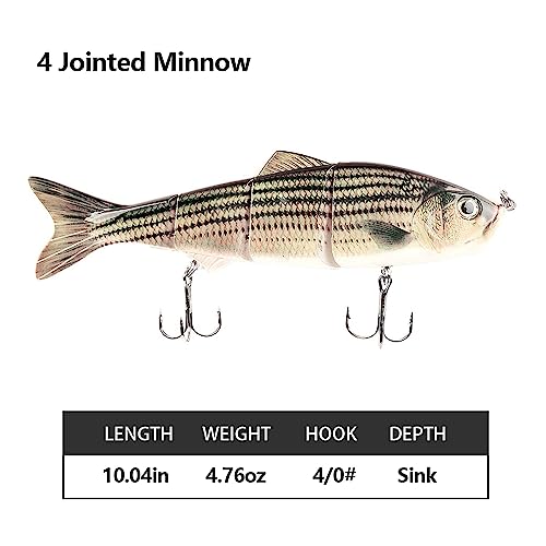 10in Multi Jointed Swimbait Fishing Lures Bait,4 Segment Big Giant Sinking Fishing Bass Lures,Crankbaits Swimbaits with Treble Hook - color: 10in,4.76oz-Color M