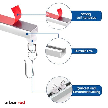 UrbanRed Self Adhesive Curtain Track (3 Meter, 9.8 ft) for Smooth Ceiling or Wall - No Drill, Screws, Ceiling Curtain Track, Curtains Rod, Ceiling Mount, Adhesive Curtains Rod (Non-Flexible) - size: 3 meters (9.8 ft) (Adhesive, Non-Flexible)