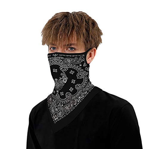 YAYOUREL Neck Gaiter Face Mask Bandanas for Men Women UV Face Scarf Cover Ear Loop Hole Facemask for Fishing Running Cycling - color: Black White White