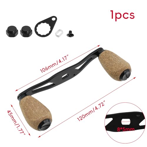 Fishing Reel Handle Fishing Replacement Parts with Wood Knob for Lakeside Seaside - color: Black+Dark Yellow