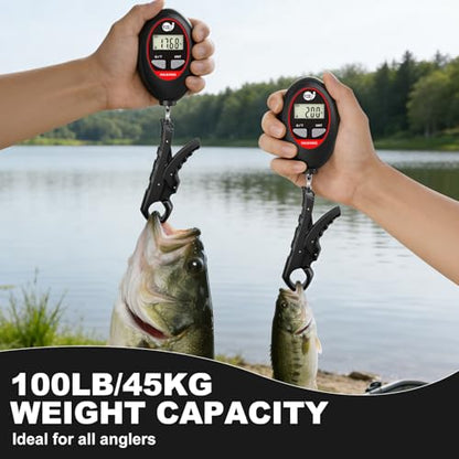SNAIL TRAIL 100 lbs Digital Fishing Weight Scale & 4.6'' Fish Lip Gripper, LCD Display, Multi-Unit (LB, KG, LB:OZ), Portable Electric Tournament Bass Weigher for Anglers - color: Black & Gripper
