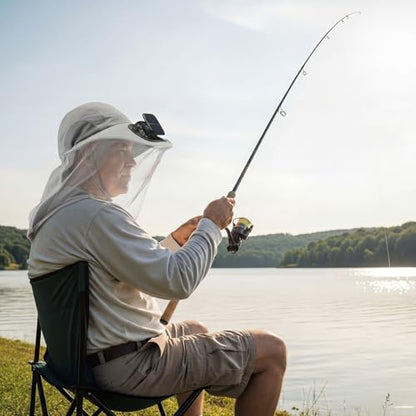 Suhine Mosquito Net Hat with Fan Built in Wide Brim Fan Solar Hat with Netting and Neck Flap for Men Women Outdoor Fishing - color: Light Gray