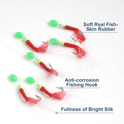 Fishing Bait Rigs Set,4/10 Packs Fishing Rig with String Hooks Soft Shrimp Lure,Real Skin,Lure Barrel Swivels Surf Fishing Rigs for Mackeral Herring Baitfish - color: Fish Skin Rig, size: 10 Packs