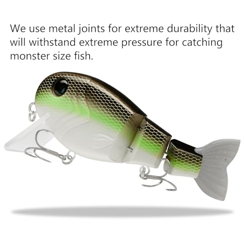 BASSROCK Topwater Fishing Lures for Bass Pike Salmon Floating Swimbait Jointed Crankbait Freshwater Saltwater 4.9in/1.76oz RK1001 - color: Brown/Green, size: 4.9in/1.76oz