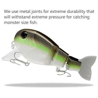 BASSROCK Topwater Fishing Lures for Bass Pike Salmon Floating Swimbait Jointed Crankbait Freshwater Saltwater 4.9in/1.76oz RK1001 - color: Brown/Green, size: 4.9in/1.76oz
