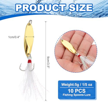 PATIKIL Fishing Spoons, Fishing Lures Casting Spoon Treble Hooks Jigs Hard Metal Spinner Baits - color: Gold Tone, size: 1/5 oz