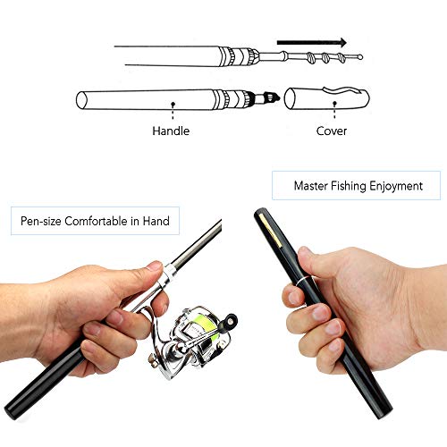 Lixada Fishing Rod Reel Combo Mini Pen Fishing Pole Kit Telescopic Fishing Rod Spinning Reel Combo Kit - color: Black, size: 1.0 m