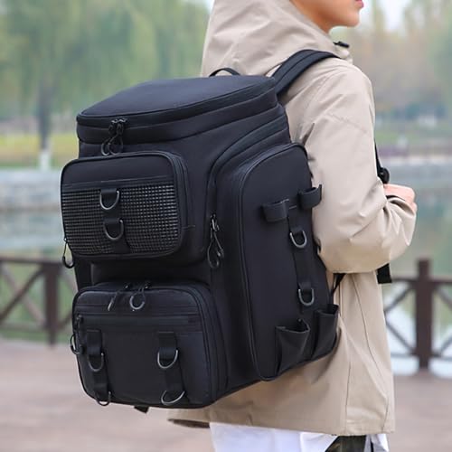 Lixada Fishing Backpack with Rod Holder, 42L Large Capacity Waterproof Oxford Fabric Tackle Backpack for Fishing, Hiking, Camping, 31x28x48cm Black Fishing Gear Bag - color: Black