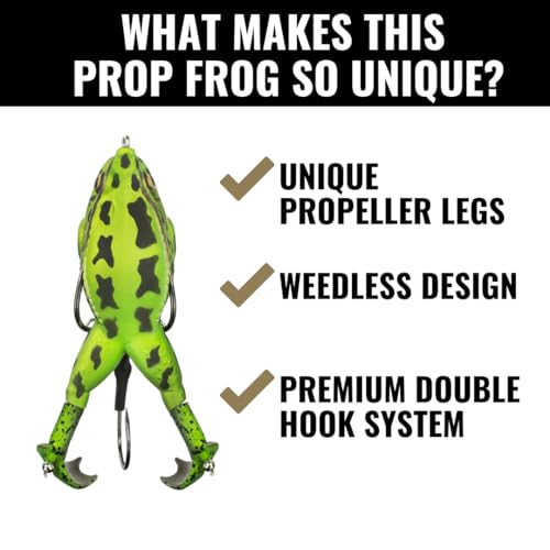 LUNKERHUNT - Frog Bait for Bass Fishing | Soft Hollow Body Weedless Frog for Bass Fishing and Trout | Weedless Realistic Bait Frog Lure, Freshwater with Sharp Hooks Lures and Double Propellers Feet - style: Green Tea