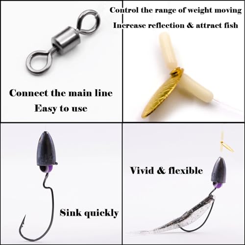FishTrip Texas Rig Hooks for Bass Fishing, EWG Worm Hooks with Fishing Bullet Weights Sinkers for Freshwater Saltwater 1/8 3/16 1/4 3/8 1/2oz - size: 1/4oz 5Pcs