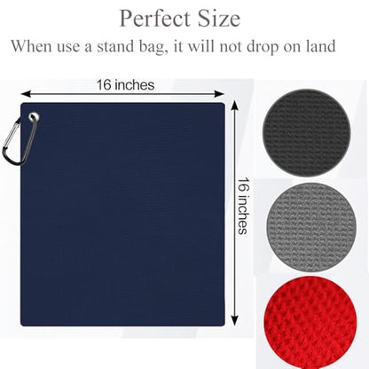Livious 3 Pack Golf Towels,16" x 16" Portable Microfiber Fabric Waffle Pattern Golf Towel for Golf Bag with Carabiner Clip - color: Black/Gray/Red