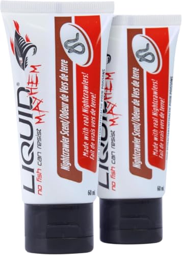 Liquid Mayhem Nightcrawler Fish Attractant Gel 60 ml / 2 oz · 60 Uses – Real Anchovy Bait & Aminos | UV-Enhanced Long-Lasting Gel – All Lure Types - size: 2-Pack