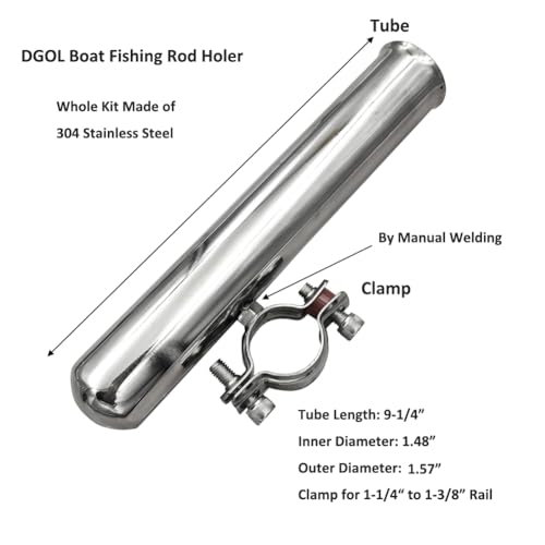 DGOL 2 Packs Shiny 304 Stainless Steel Fishing Rod Holders for Boat, Cute Design, Install on 1" to 1-1/8" Rail