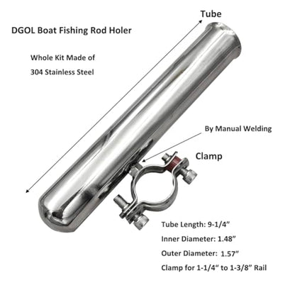 DGOL 2 Packs Shiny 304 Stainless Steel Fishing Rod Holders for Boat, Cute Design, Install on 1" to 1-1/8" Rail