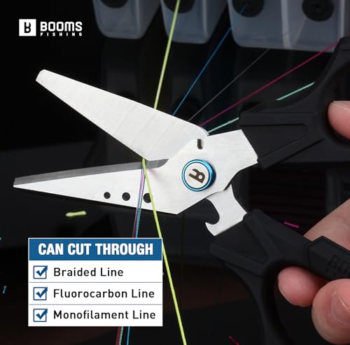 Booms Fishing Braided Line Cutter: 6.3in Multifunction Fishing Scissors with Retractor - Fishing Shears with Serrated Blades and Side Wire Cutter, S04 - style: Scissors with Retractor