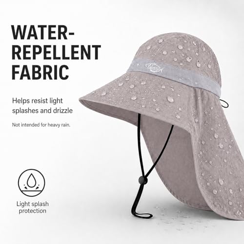 Palmyth Fishing Hat UPF 50+ Sun Protection Neck Flap Hat for Men and Women | Cooling Neck Flap, Water Resistant, Wide Brim, Detachable Chin Strap, Breathable Mesh, Sweatband, Adjustable Buckle, Packable - color: Sand