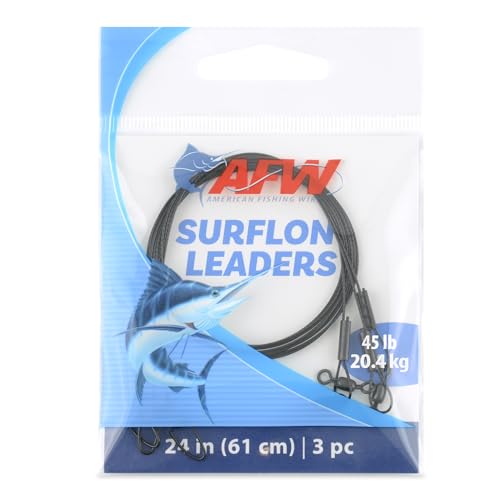 AFW Surflon Fishing Leaders – Black Nylon Coated Stainless Steel Wire, Swivel & Snap, 3 Pack, Variety Pack – Strong Leader Line for Catfishing & Toothy Game Fish - size: 45 lb, style: 24 Inch