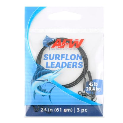 AFW Surflon Fishing Leaders – Black Nylon Coated Stainless Steel Wire, Swivel & Snap, 3 Pack, Variety Pack – Strong Leader Line for Catfishing & Toothy Game Fish - size: 45 lb, style: 24 Inch