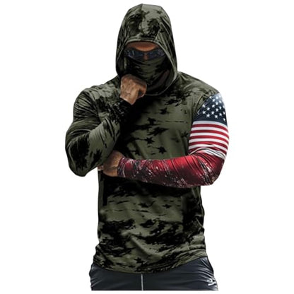 UPF 50+ Men's Sun Protection Hoodie Long Sleeve Sun Shirt with Face Mask Quick Dry Breathable Sun Guard for Fishing - color: A08-army Green, size: Medium