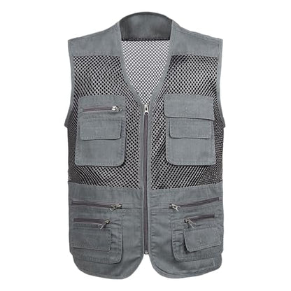 Mesh Breathable Vest for Men Fashion Lightweight Sleeveless Coats with Pockets Hiking Fishing Travel Outfits - color: Gray, size: 4X-Large