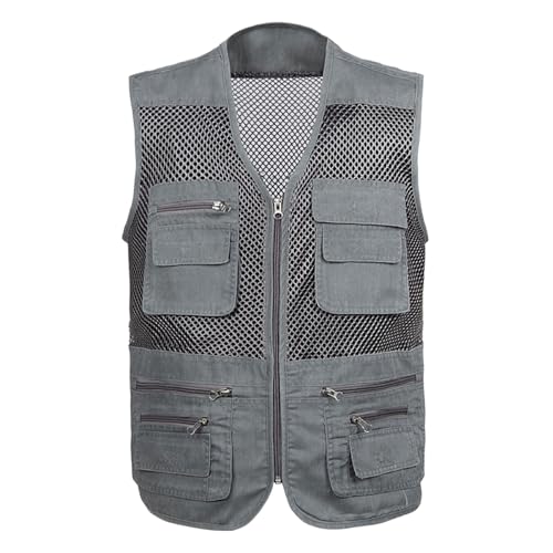 Mesh Breathable Vest for Men Fashion Lightweight Sleeveless Coats with Pockets Hiking Fishing Travel Outfits - color: Gray, size: 5X-Large