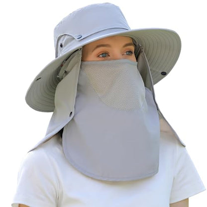 Sun Hat Unisex Face Coverage Shield Neck Flap Cap Garden Lawn Work Sports Hiking Fishing Hats - color: Gray