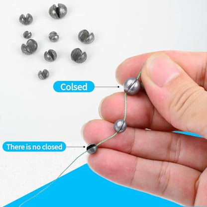 Caleb 200/320Pcs Split Shot Fishing Weights Sinkers, Removable Lead Fishing Weights, Premium Duckbill Reusable Fishing Sinkers for Freshwater Saltwater Bass Trout Fishing Accessories - 5/6 Sizes - size: 320PCS/6 SIZE