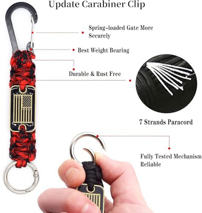 Heavy Duty Braided Paracord Lanyard Keychain with USA Flag, Parachute Rope Necklace Keychains, Braided Strong Lanyard - color: 2 Pcs Red Camo