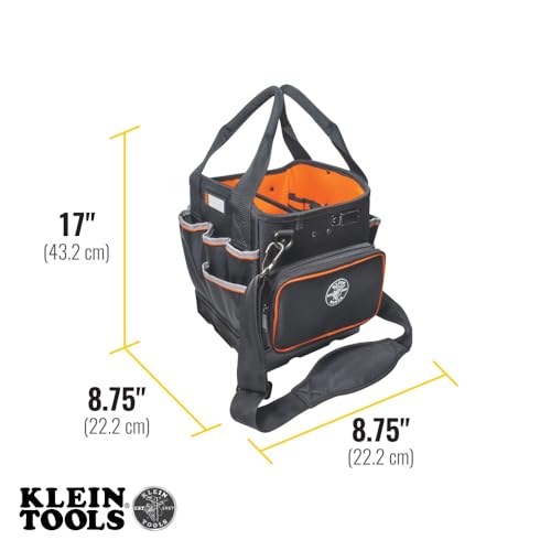Klein Tools 5541610-14 Tool Bag with Shoulder Strap Has 40 Pockets for Tool Storage and Orange Interior - size: 10-Inch Tote