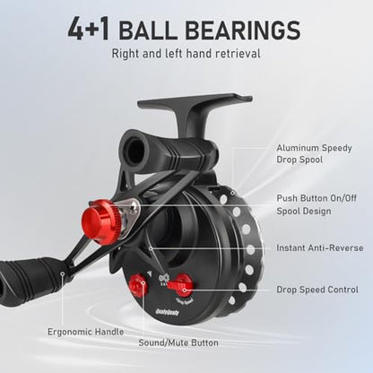 QualyQualy Ice Fishing Rod and Reel Combo 24 inch M/ML Inline Ice Fishing Combos 2 Different Tips for Walleye Perch Panfish and Trout - color: 24'' M/ML-Left