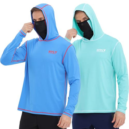 Fishing Shirts for Men,Long Sleeve Rash Guard Shirts Sun Protection Hoodie Athletic Running Hiking Shirt 1/2 Packs - color: Blue/Lake Green, size: Small