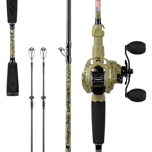 KastKing Spartacus Defender Twin-Tip Fishing Rod and Reel Combo, Spinning & Baitcaster Combo, KastFlex IM7 Graphite 2-Piece Blanks with Backup Tip Section, PTS System, EVA Handles - style: Cast: Right Reel, 6'6"- M Rod(2pcs+ Extra Tip)